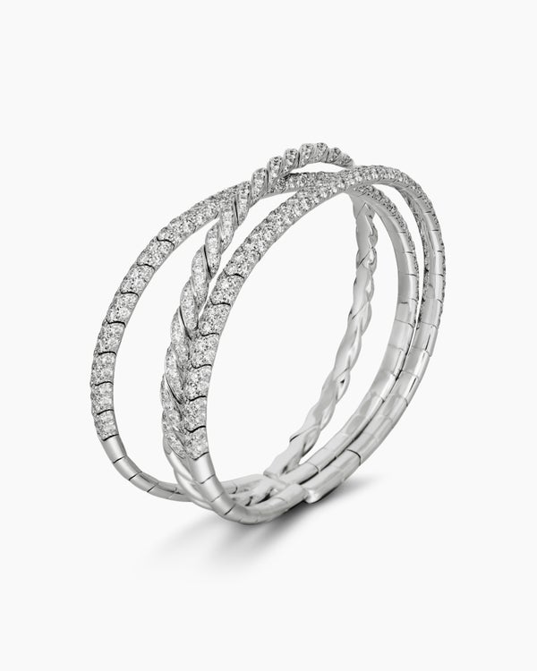 Sculpted Cable Flex Three Row Bracelet in 18K White Gold, 21mm