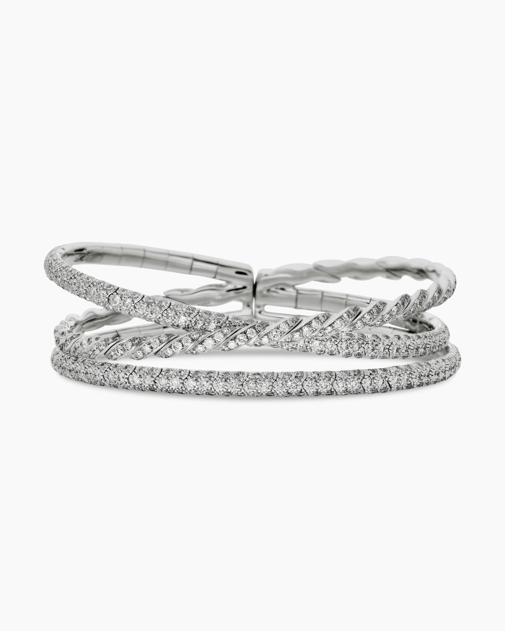 Womens Sculpted Cable Flex Three Row Bracelet in 18ct White Gold with Diamonds, 21mm