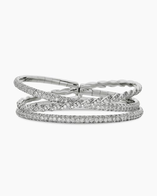 Womens Sculpted Cable Flex Three Row Bracelet in 18K White Gold, 21mm