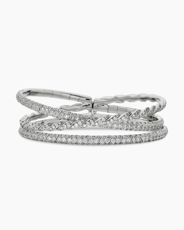 Sculpted Cable Flex Three Row Bracelet in 18K White Gold, 21mm