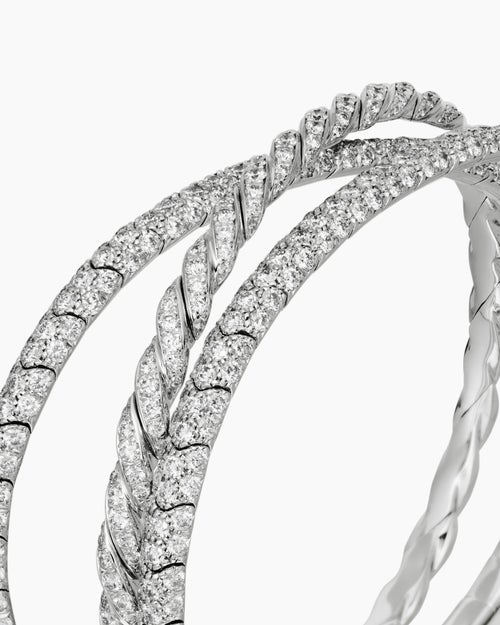 Womens Sculpted Cable Flex Three Row Bracelet in 18ct White Gold with Diamonds, 21mm