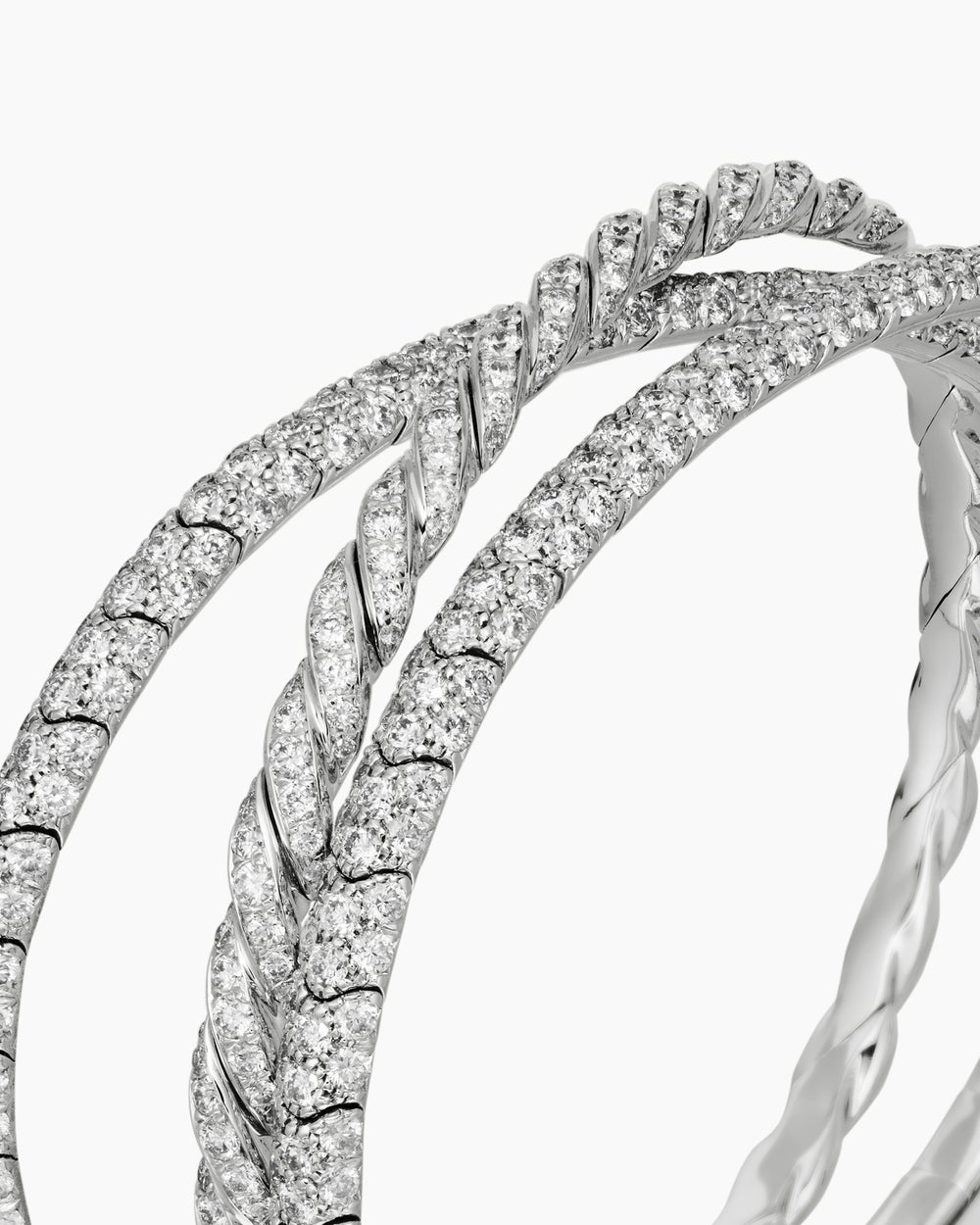 Womens Sculpted Cable Flex Three Row Bracelet in 18ct White Gold with Diamonds, 21mm