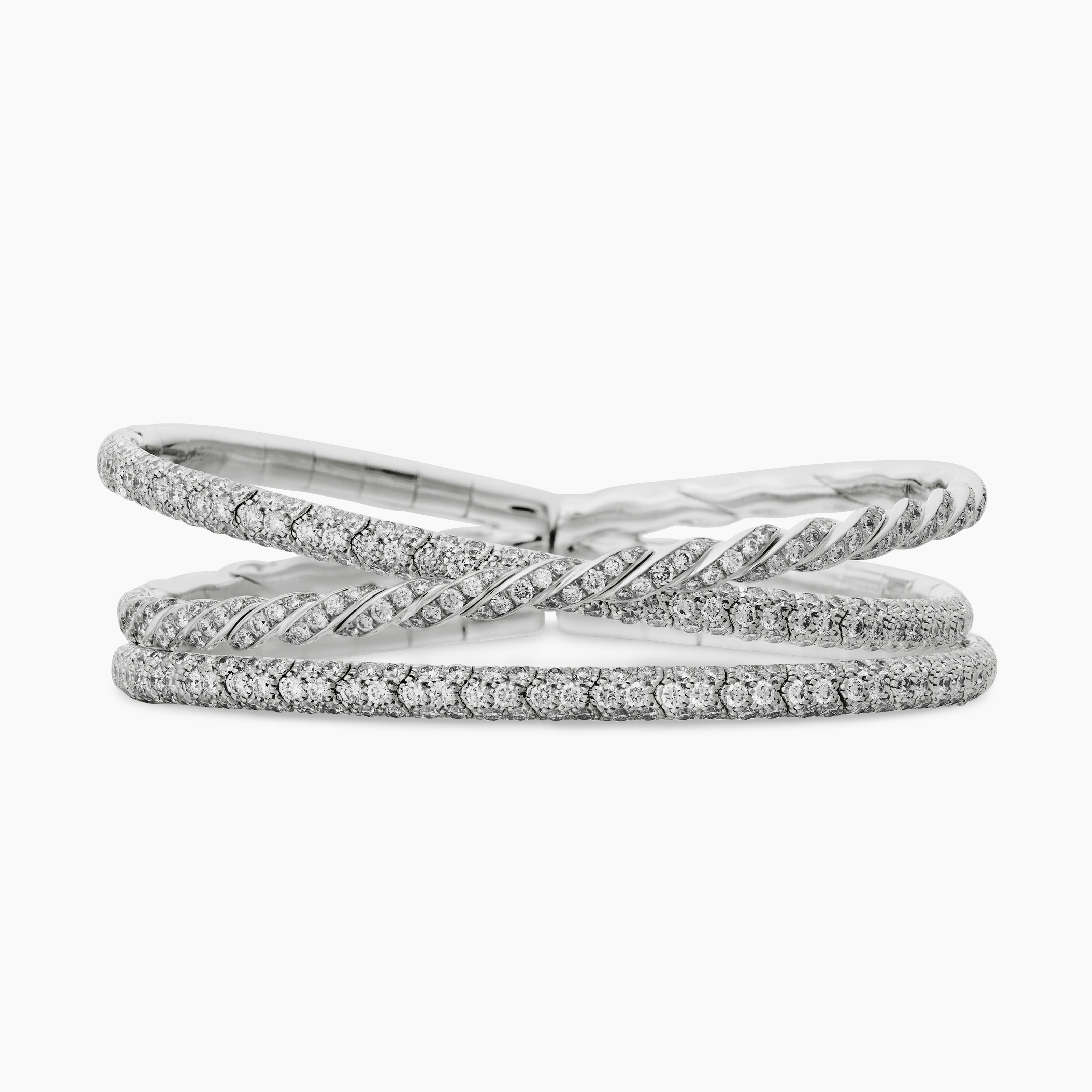Womens Sculpted Cable Flex Three Row Bracelet in 18K White Gold, 21mm