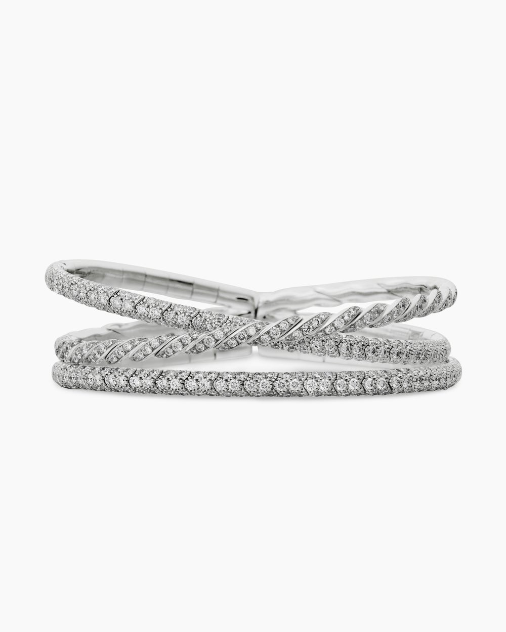 Womens Sculpted Cable Flex Three Row Bracelet in 18ct White Gold with Diamonds, 21mm
