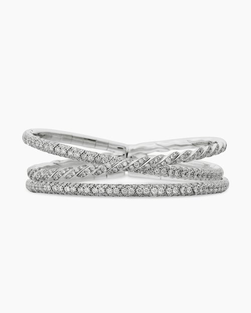 Womens Sculpted Cable Flex Three Row Bracelet in 18K White Gold, 21mm