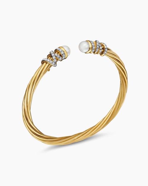 Womens Helena Bracelet in 18K Yellow Gold with Pearls and Diamonds, 4mm