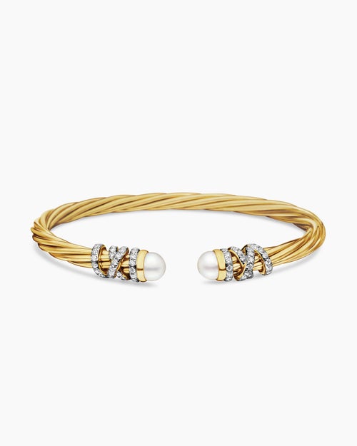 Womens Helena Bracelet in 18K Yellow Gold with Pearls and Diamonds, 4mm
