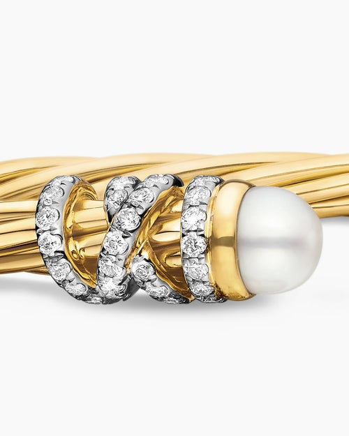 Womens Helena Bracelet in 18K Yellow Gold with Pearls and Diamonds, 4mm