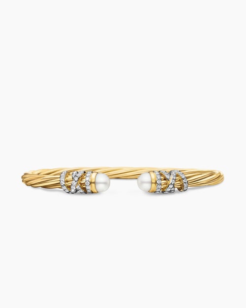Womens Helena Bracelet in 18K Yellow Gold with Pearls and Diamonds, 4mm