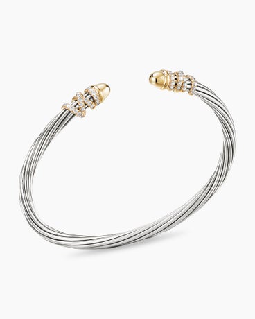 Helena Bracelet in Sterling Silver with 18K Yellow Gold Domes and Diamonds, 4mm