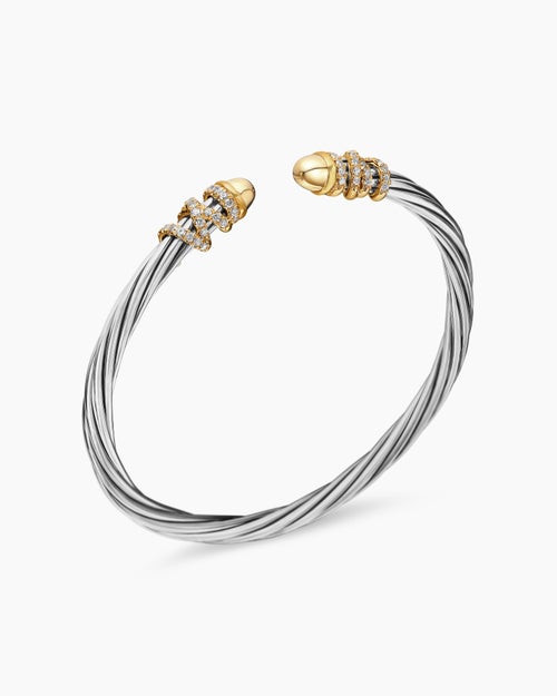 Womens Helena Bracelet in Sterling Silver with 18K Yellow Gold and Diamonds, 4mm