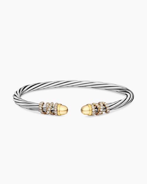 Womens Helena Bracelet in Sterling Silver with 18K Yellow Gold and Diamonds, 4mm