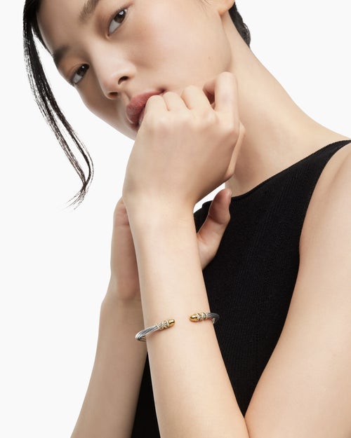 Womens Helena Bracelet in Sterling Silver with 18K Yellow Gold and Diamonds, 4mm