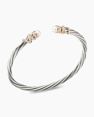 Helena Bracelet in Sterling Silver with 18K Yellow Gold, Pearls and Diamonds, 4mm