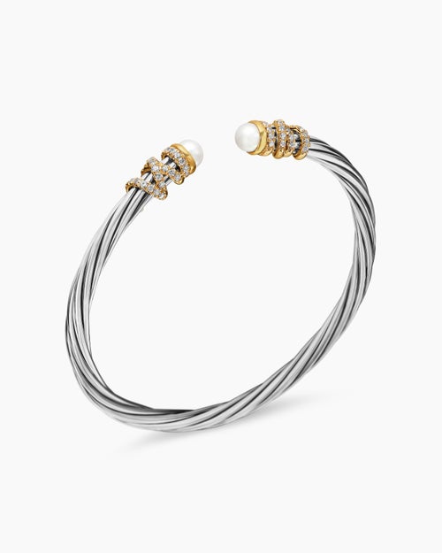 Womens Helena Bracelet in Sterling Silver with 18K Yellow Gold, Pearls and Diamonds, 4mm