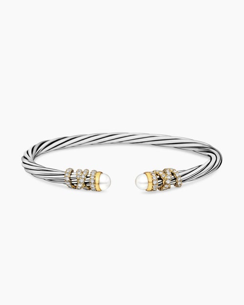 Womens Helena Bracelet in Sterling Silver with 18K Yellow Gold, Pearls and Diamonds, 4mm