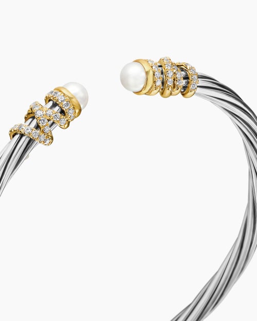 Womens Helena Bracelet in Sterling Silver with 18K Yellow Gold, Pearls and Diamonds, 4mm