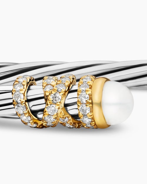 Womens Helena Bracelet in Sterling Silver with 18K Yellow Gold, Pearls and Diamonds, 4mm