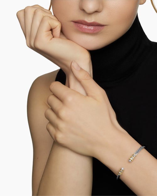 Womens Helena Bracelet in Sterling Silver with 18K Yellow Gold, Pearls and Diamonds, 4mm