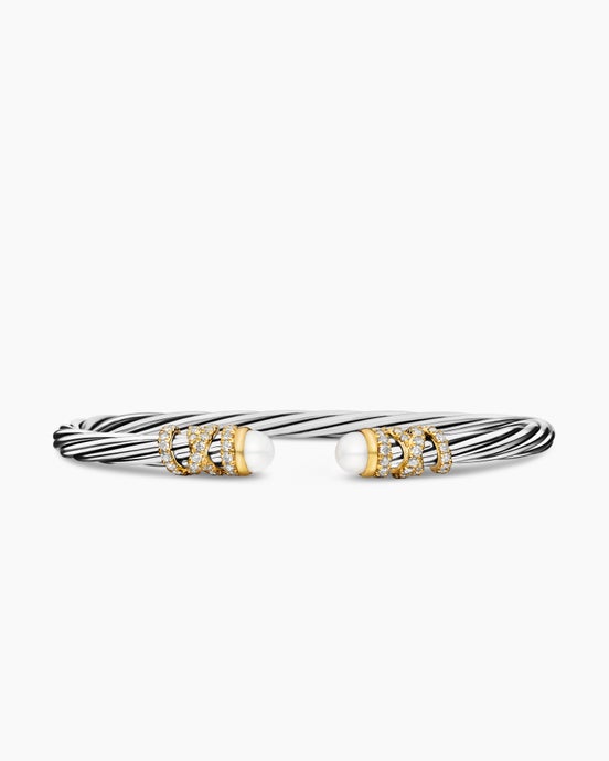 Helena Bracelet in Sterling Silver with 18K Yellow Gold, Pearls and Diamonds, 4mm