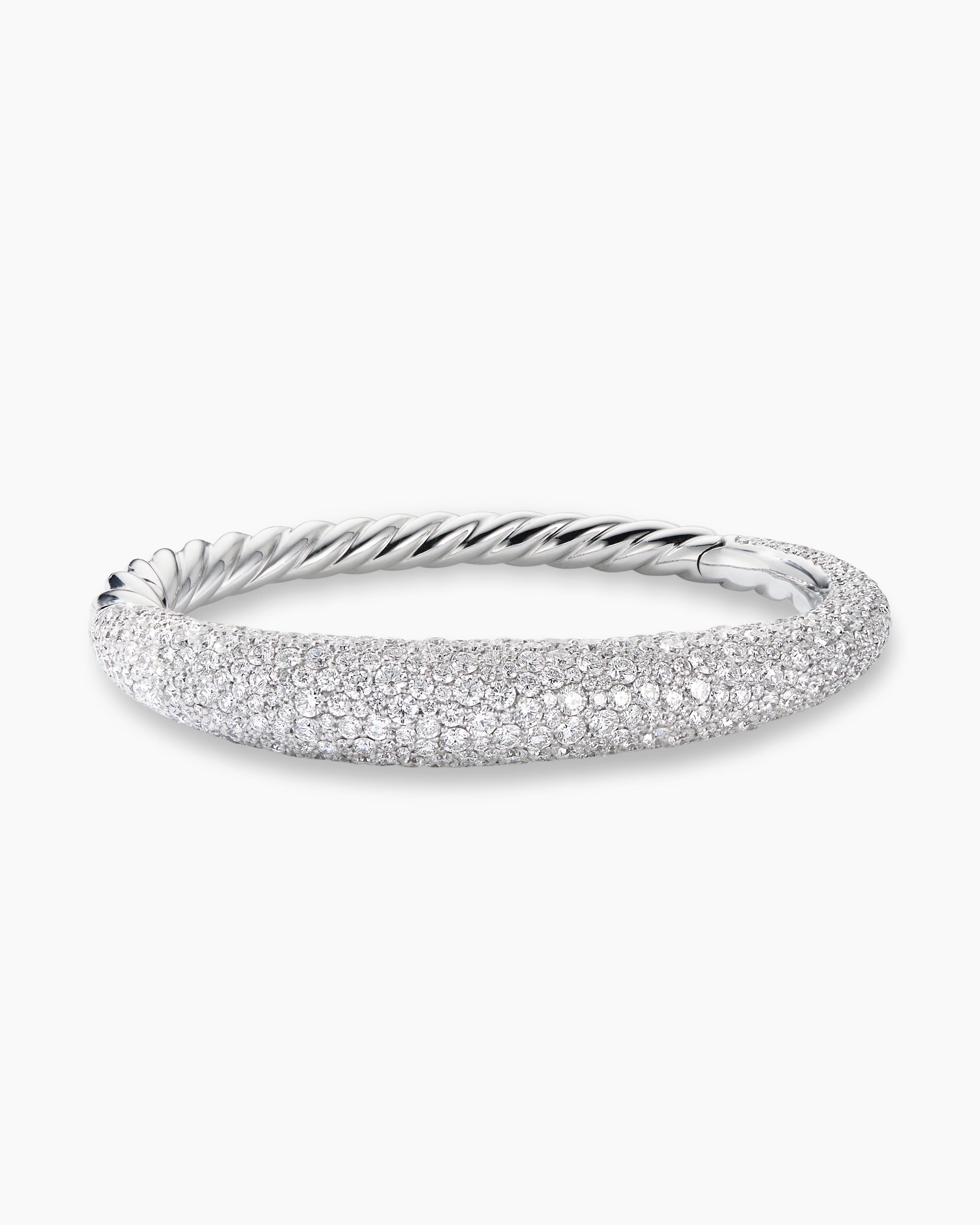 Pure Form® Smooth Bracelet in 18K White Gold with Full Pavé Diamonds, 9.5mm  | David Yurman