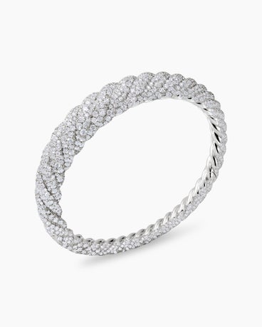 Pure Form® Cable Bracelet in 18K White Gold with Full Pavé Diamonds, 9.5mm