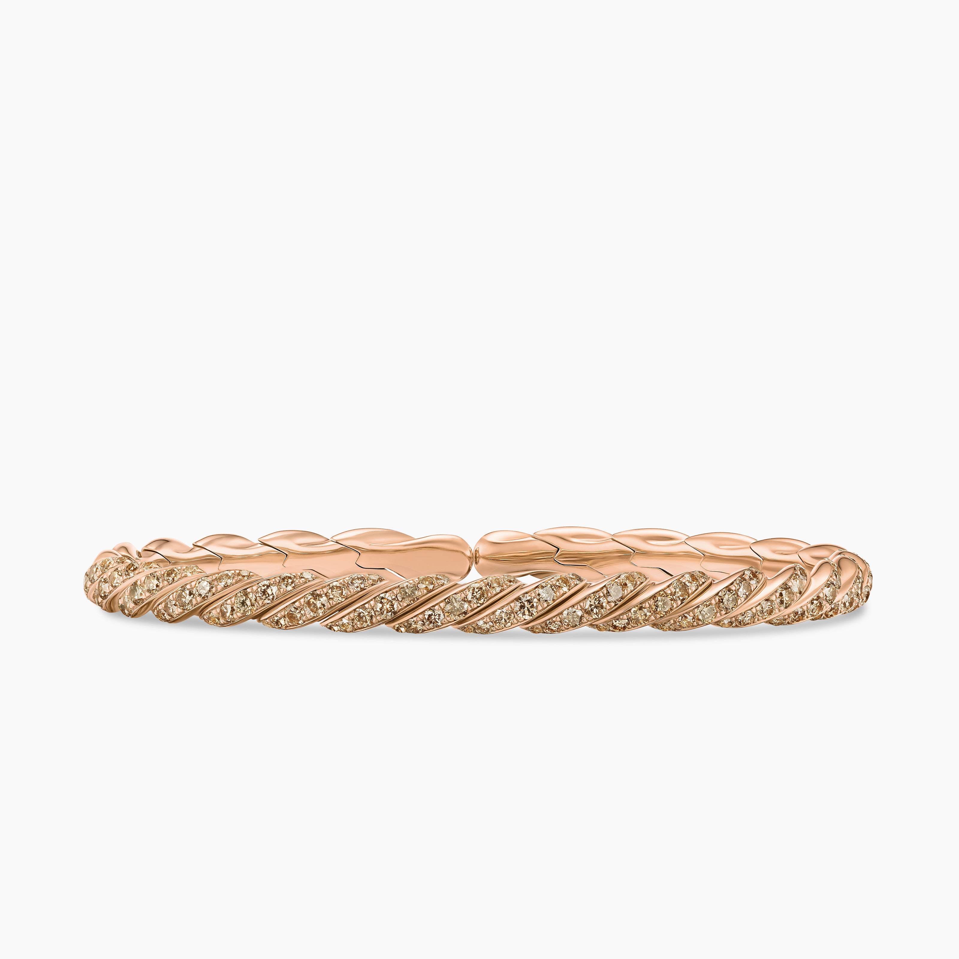 Womens Sculpted Cable Flex Bracelet in 18K Rose Gold with Diamonds, 5mm