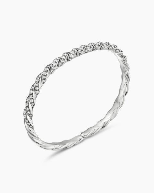 Womens Sculpted Cable Flex Bracelet in 18ct White Gold with Diamonds, 5mm