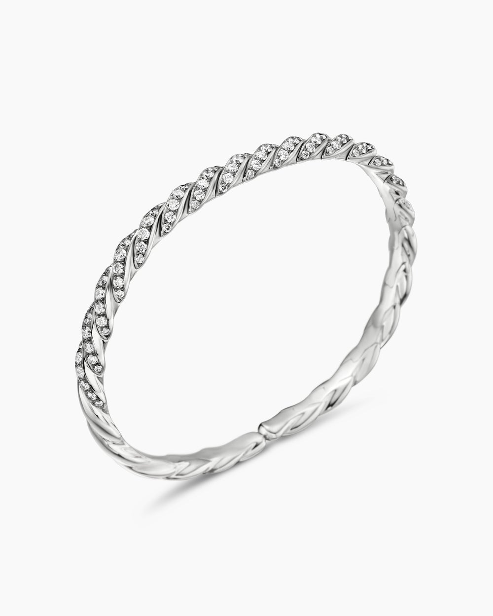 Womens Sculpted Cable Flex Bracelet in 18K White Gold with Diamonds, 5mm