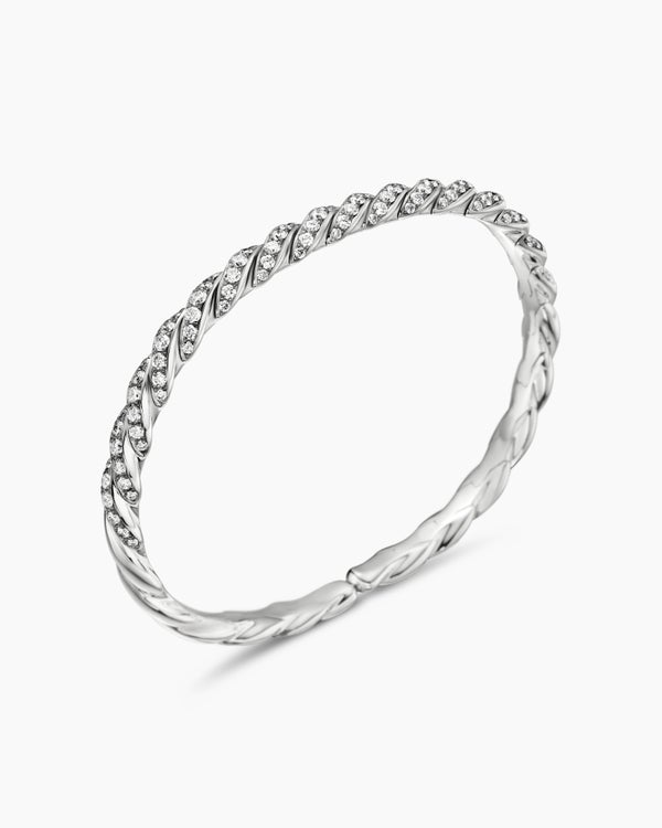 Sculpted Cable Flex Bracelet in 18K White Gold with Diamonds, 5mm