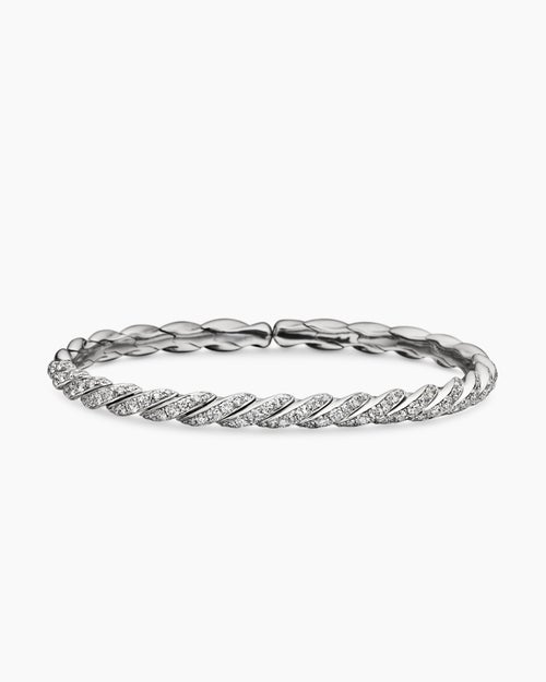 Womens Sculpted Cable Flex Bracelet in 18ct White Gold with Diamonds, 5mm