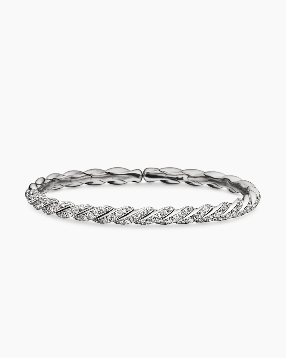 Womens Sculpted Cable Flex Bracelet in 18K White Gold with Diamonds, 5mm
