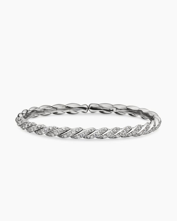 Sculpted Cable Flex Bracelet in 18K White Gold with Diamonds, 5mm