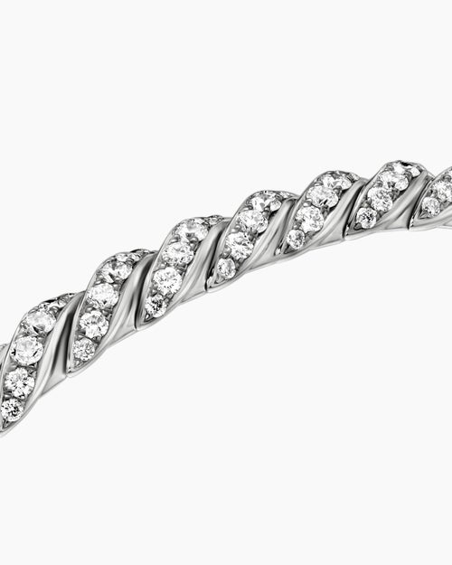 Womens Sculpted Cable Flex Bracelet in 18ct White Gold with Diamonds, 5mm
