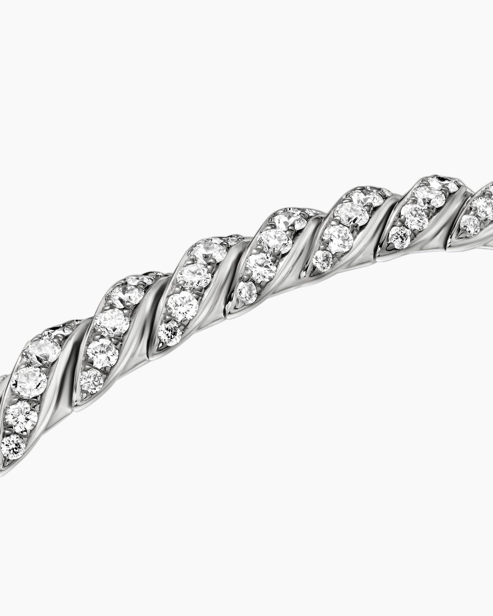 Womens Sculpted Cable Flex Bracelet in 18K White Gold with Diamonds, 5mm
