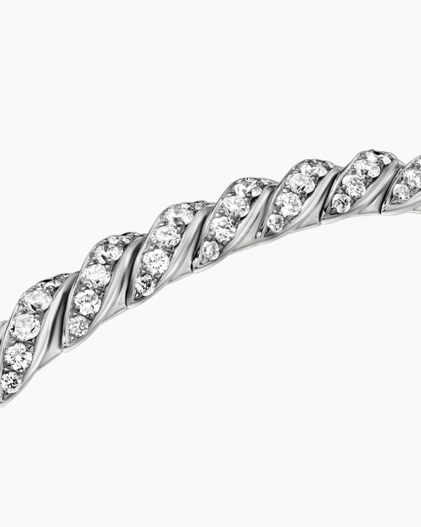 Sculpted Cable Flex Bracelet in 18K White Gold with Diamonds, 5mm