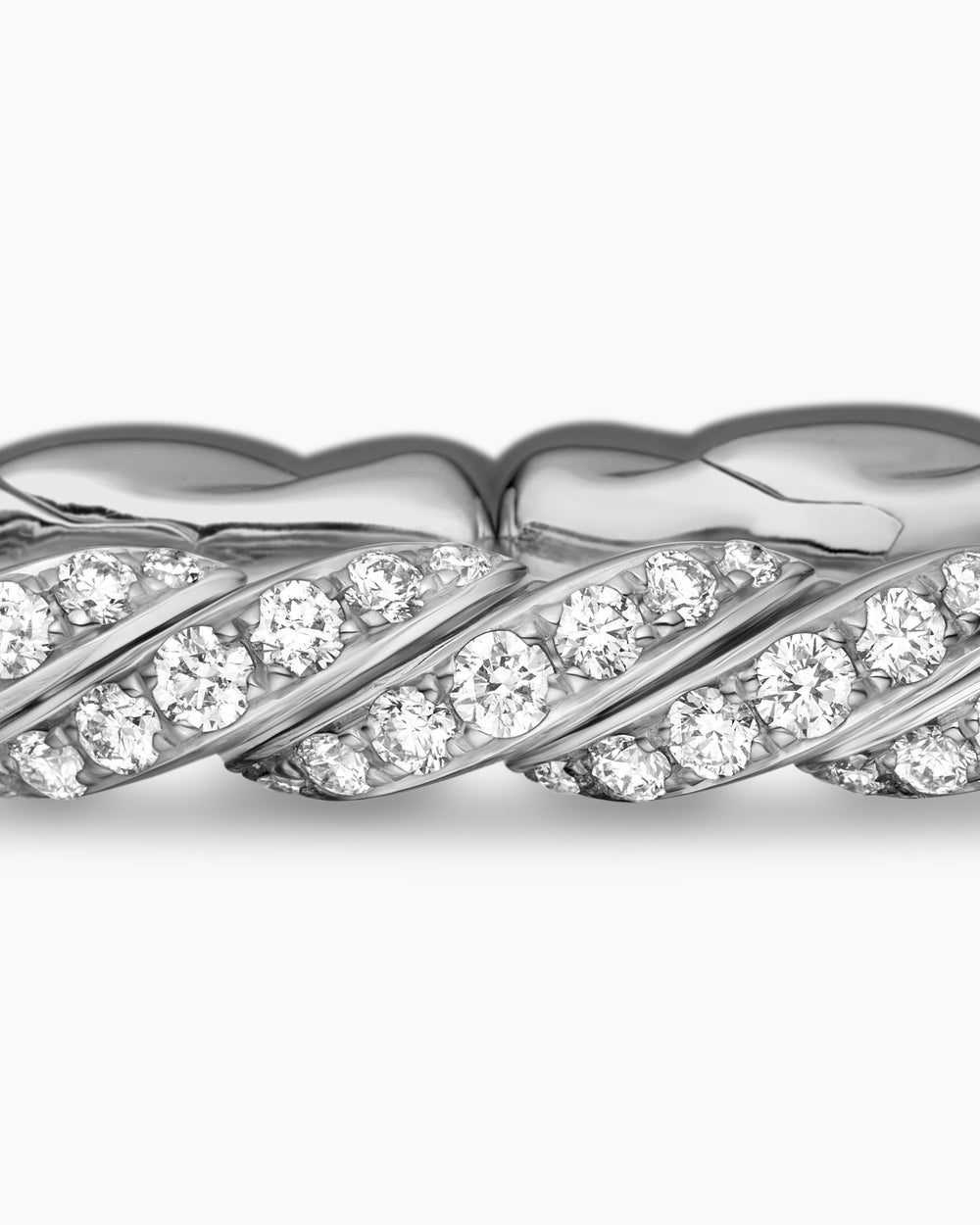 Womens Sculpted Cable Flex Bracelet in 18K White Gold with Diamonds, 5mm
