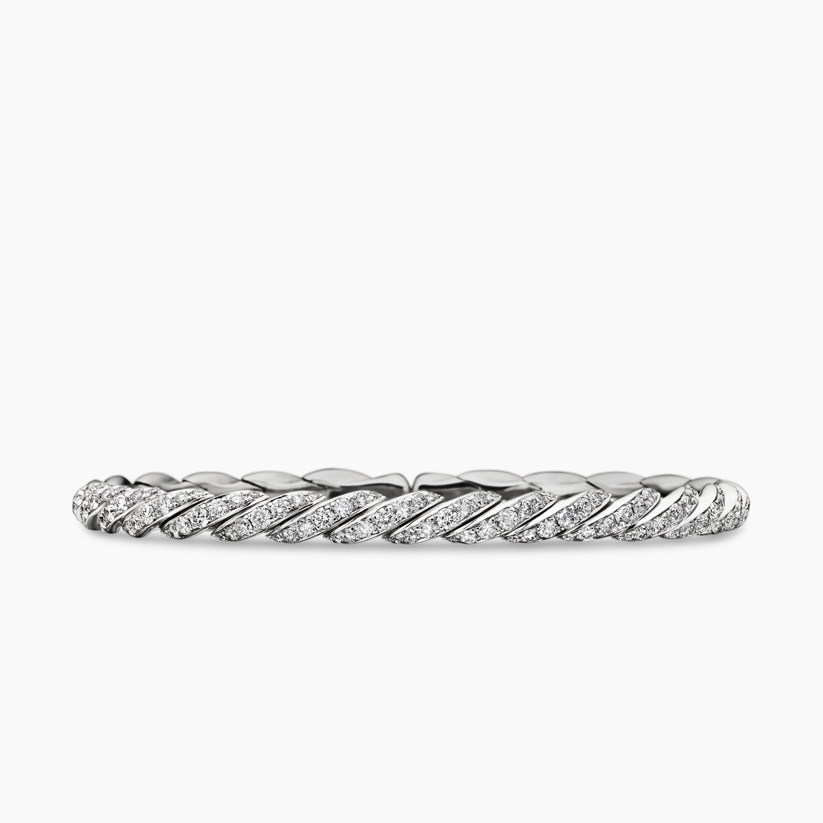 Womens Sculpted Cable Flex Bracelet in 18K White Gold, 5mm