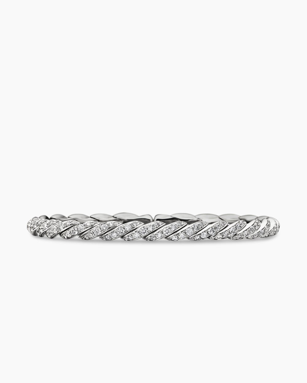 Womens Sculpted Cable Flex Bracelet in 18K White Gold with Diamonds, 5mm
