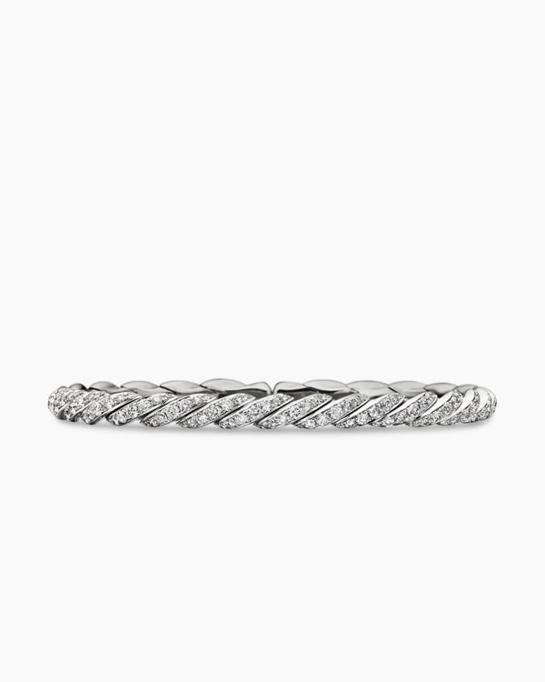 Sculpted Cable Flex Bracelet in 18K White Gold with Diamonds, 5mm