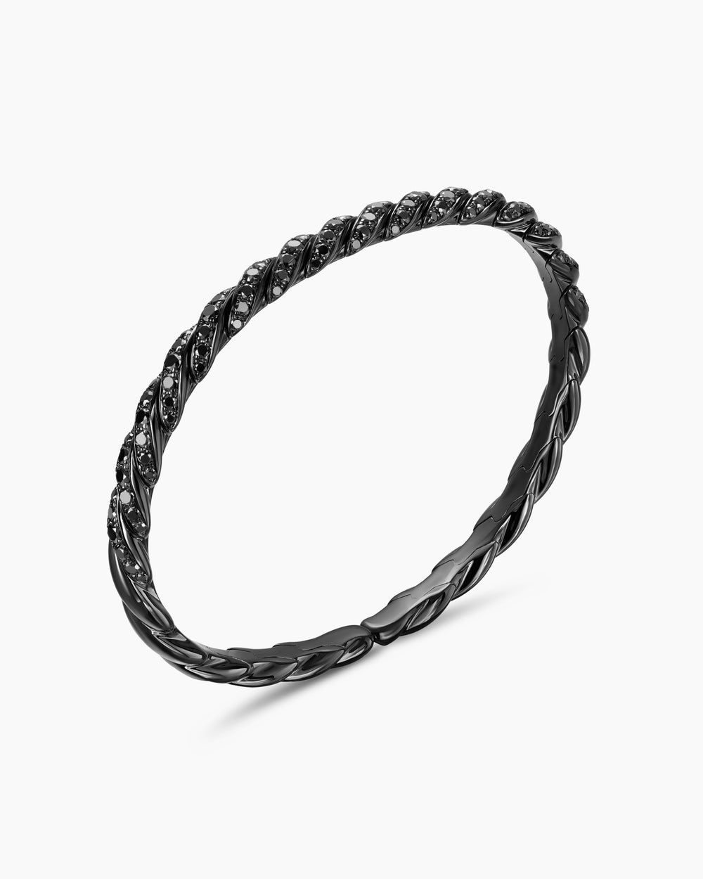 Womens Sculpted Cable Flex Bracelet in 18K White Gold with Black Rhodium and Diamonds, 5mm