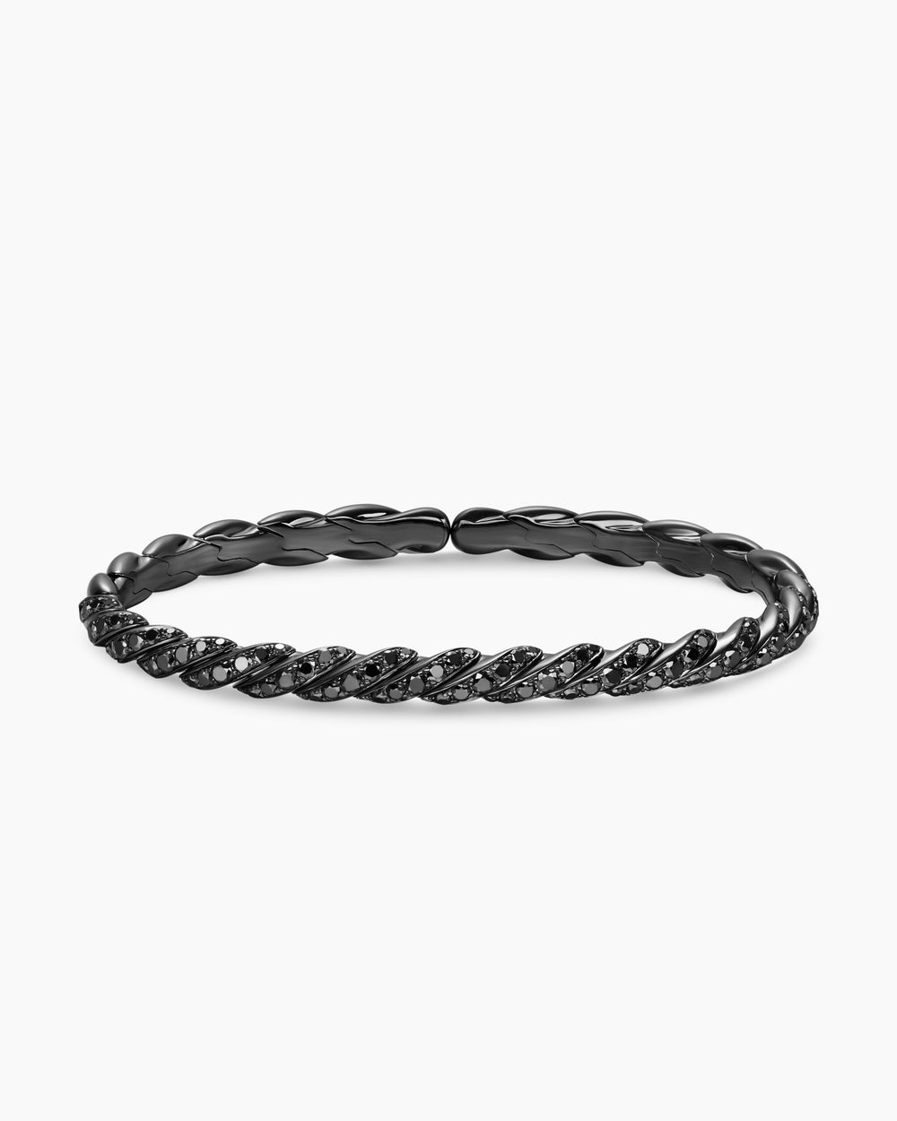 Womens Sculpted Cable Flex Bracelet in 18K White Gold with Black Rhodium and Diamonds, 5mm