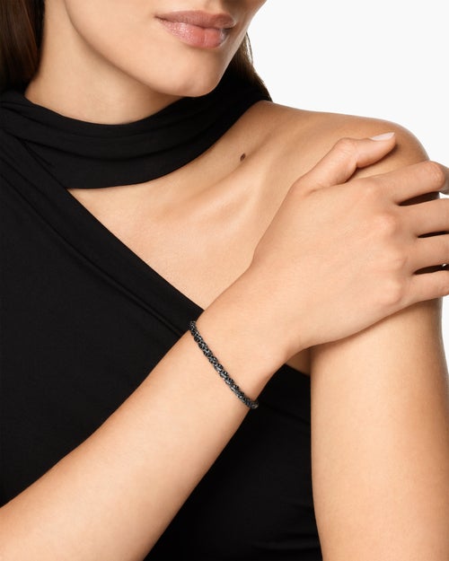 Womens Sculpted Cable Flex Bracelet in 18K White Gold with Black Rhodium and Diamonds, 5mm