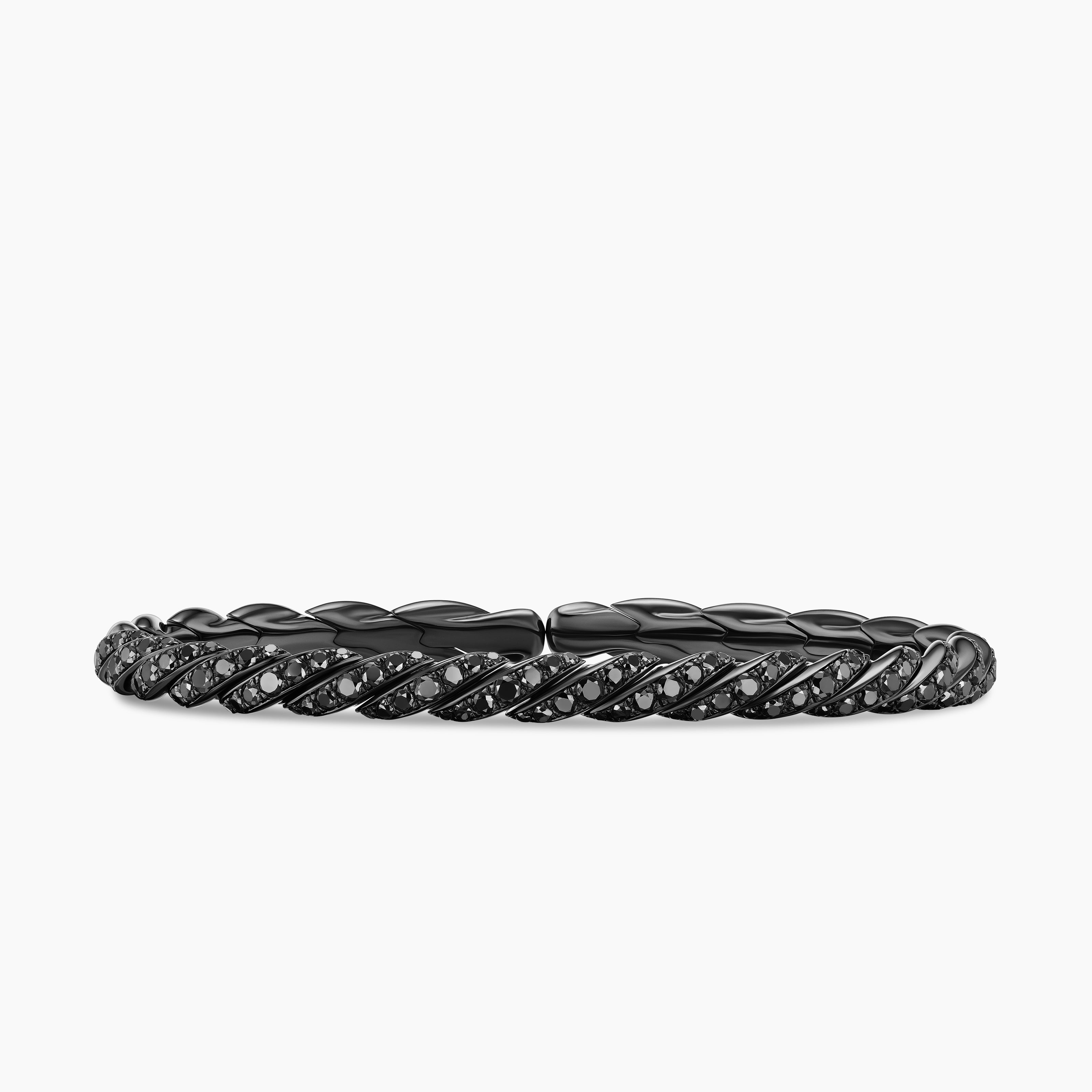 Womens Sculpted Cable Flex Bracelet in 18K White Gold with Black Rhodium and Diamonds, 5mm