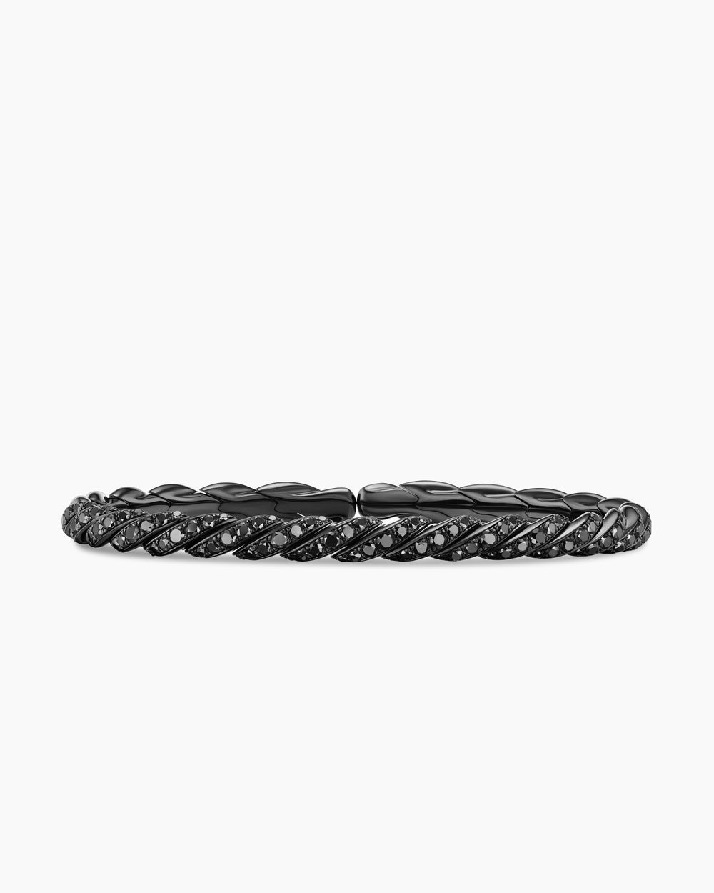 Womens Sculpted Cable Flex Bracelet in 18K White Gold with Black Rhodium and Diamonds, 5mm