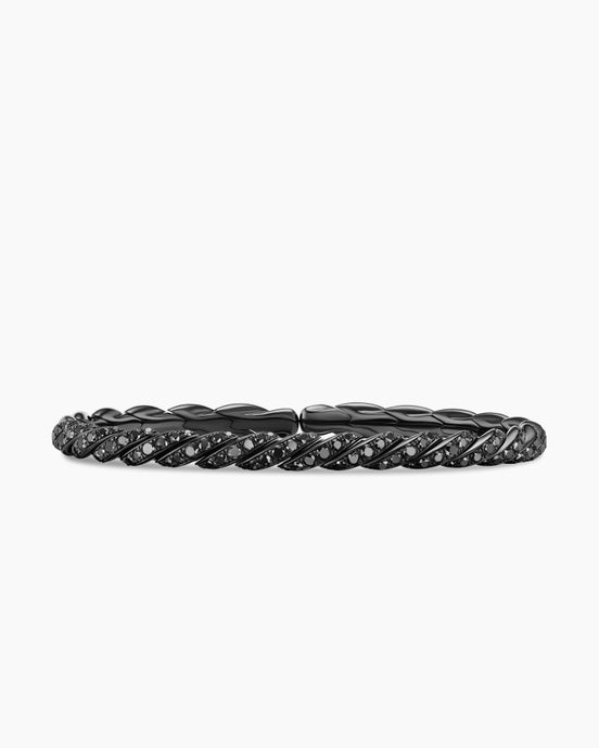 Sculpted Cable Flex Bracelet in 18K White Gold with Black Rhodium and Black Diamonds, 5mm