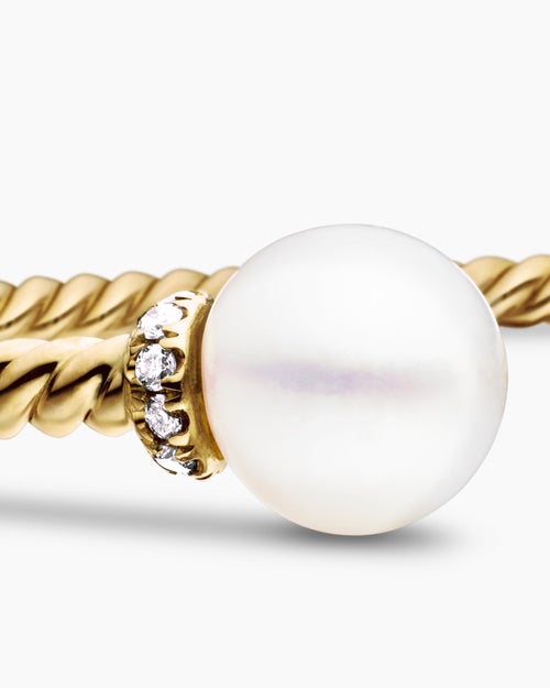 Womens Solari Cablespira® Bracelet in 18K Yellow Gold with Pearls and Diamonds, 2.3mm