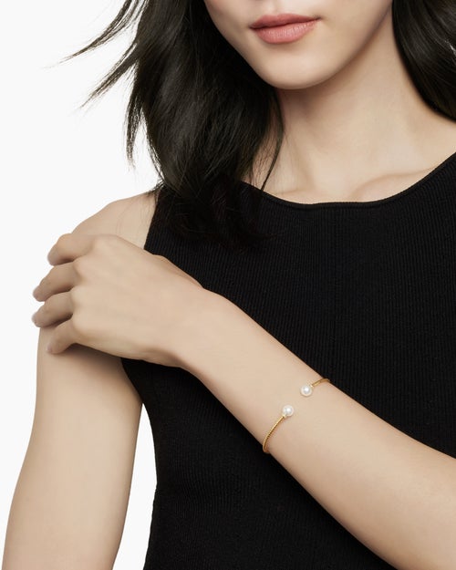 Womens Solari Cablespira® Bracelet in 18K Yellow Gold with Pearls and Diamonds, 2.3mm