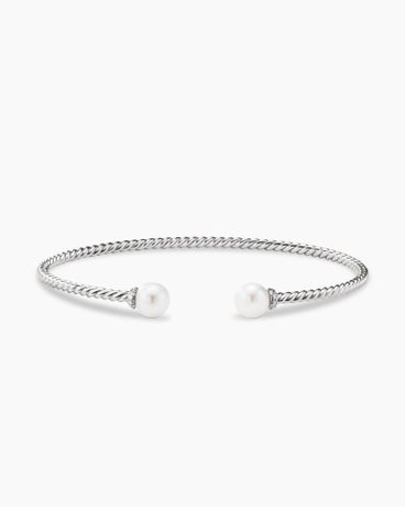 Solari Cablespira® Bracelet in 18K White Gold with Pearls and Diamonds, 2.6mm