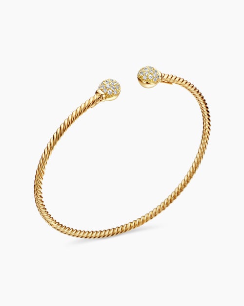 Womens Solari Cablespira Bracelet in 18K Yellow Gold with Diamonds, 2.3mm